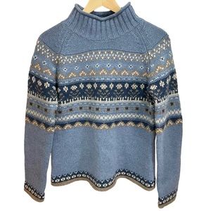 Frost Women’s Fair Isle Mock Neck Sweater Lambs Wool Winter Blue Pullover Sz S